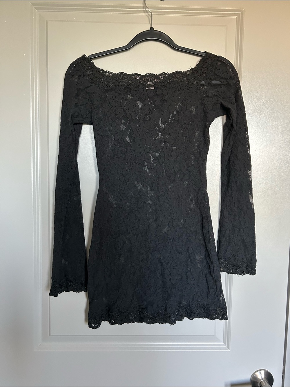 Victorias Secret Black Lace Off-Shoulder Long Bell Sleeve Fairy Goth Mini Dress - Picture 7 of 7